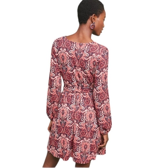 Maeve x Anthropologie - Paisley Belted Long Sleeve Retro Dress Sz L - Picture 2 of 10